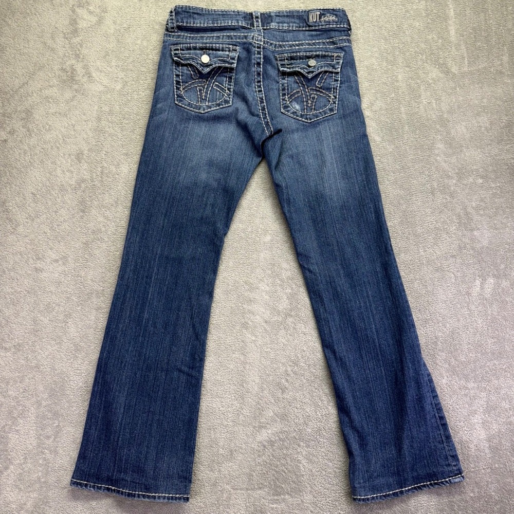 KUT from the Kloth Jeans Bootcut Flare Blue Wash Size 8 Distressed So Low Rise